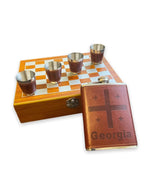 Chess set with Georgia flask and glasses